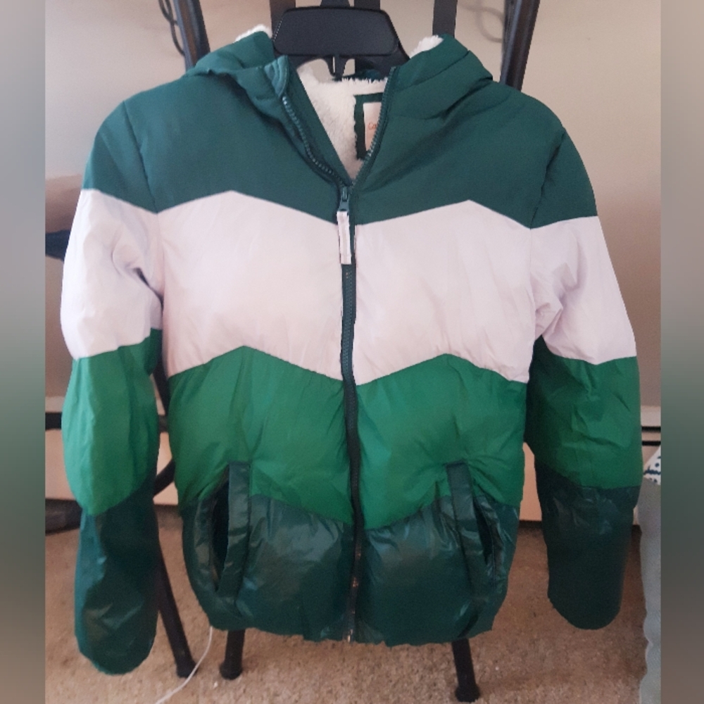 Girl's Large Green and White Coat